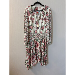Farm Rio for Anthropologie Anabela Floral‎ Print Long Sleeve Dress Smocked XL